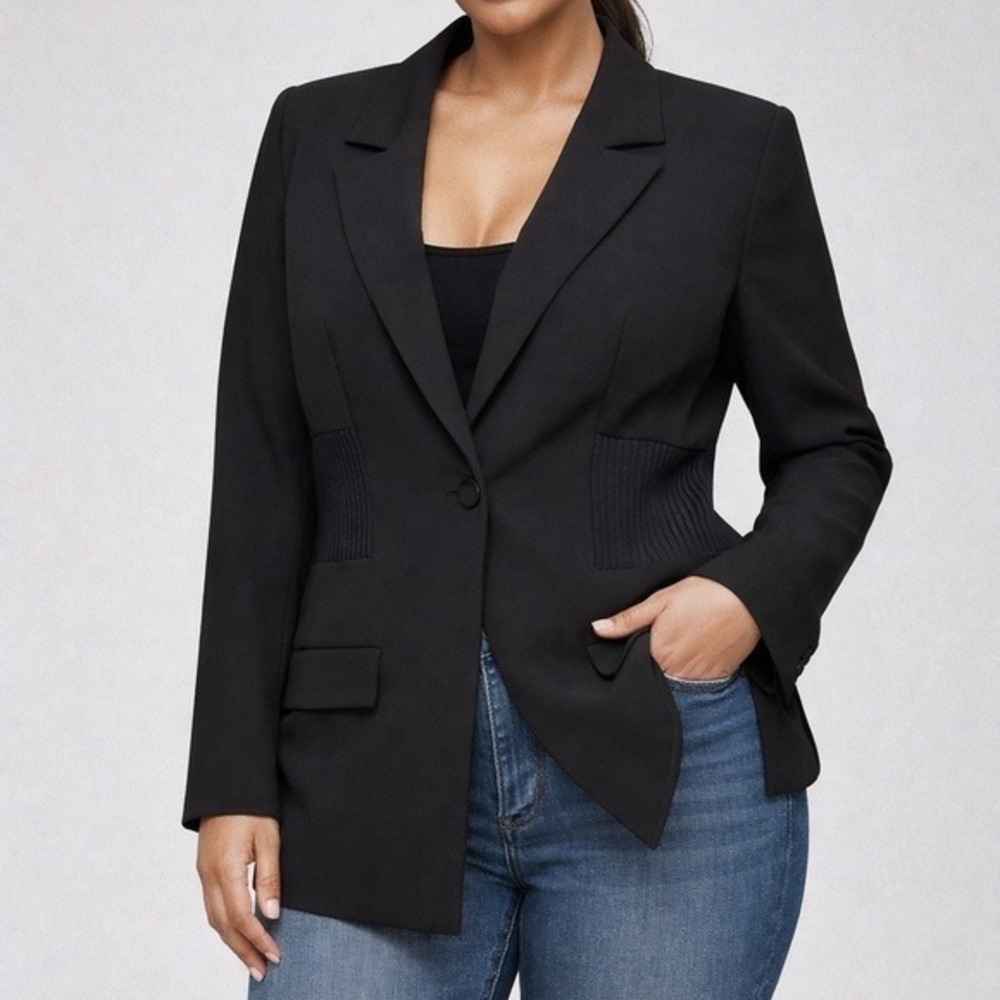 Good American defined elastic waist black blazer